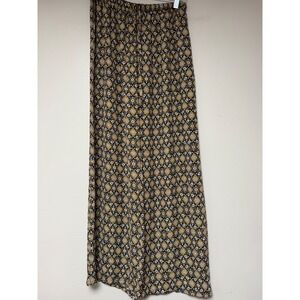 Earthbound Trading Co Womens Pants XL Black Yellow Floral Print Wide Leg Elastic